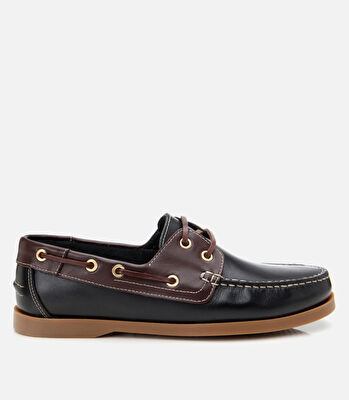 Erkek Deri Siyah Bağcık Detaylı Günlük Loafer