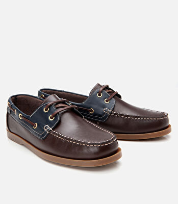 Erkek Deri Kahverengirengi Bağcık Detaylı Günlük Loafer