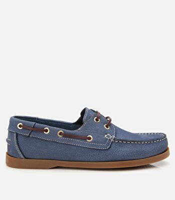 Erkek Nubuk Deri Mavi Bağcık Detaylı Günlük Loafer