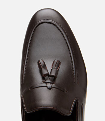 Erkek Deri Kahverengi Püskül Detaylı Loafer