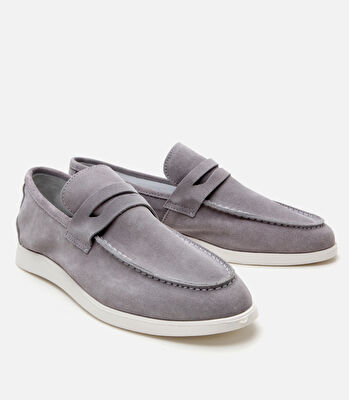 Erkek Süet Deri Gri Yumuşak Dokulu Loafer