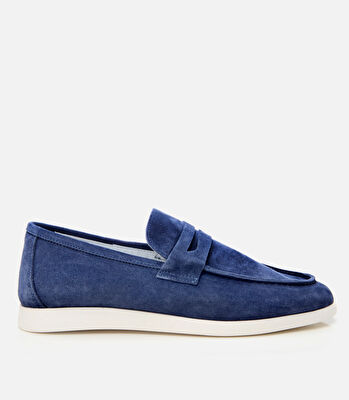 Erkek Süet Deri Mavi Yumuşak Dokulu Loafer