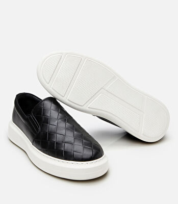 Erkek Deri Siyah Baskılı Günlük Loafer