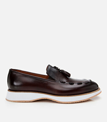 Erkek Deri Kahverengi Püskül Detaylı Klasik Loafer