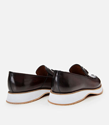 Erkek Deri Kahverengi Püskül Detaylı Klasik Loafer