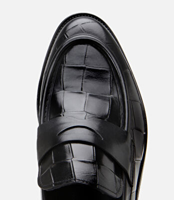  Erkek Deri Siyah Hafif Tabanlı Klasik Loafer