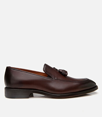 Erkek Deri Kahverengi Püskül Detaylı Klasik Loafer