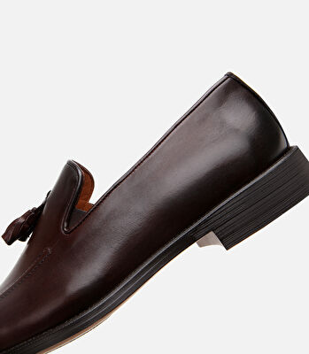 Erkek Deri Kahverengi Püskül Detaylı Klasik Loafer