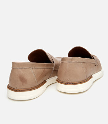 Erkek Deri Bej Ultra Hafif Tabanlı Klasik Loafer