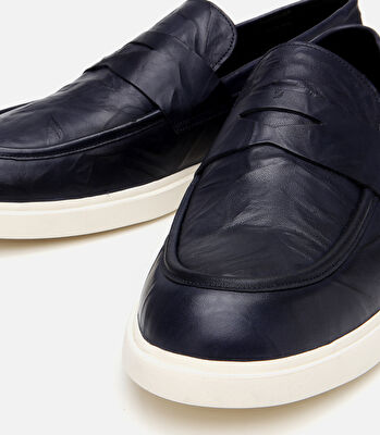 Erkek Deri Lacivert Ultra Hafif Tabanlı Klasik Loafer