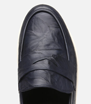 Erkek Deri Lacivert Ultra Hafif Tabanlı Klasik Loafer