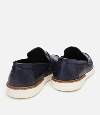 Erkek Deri Lacivert Ultra Hafif Tabanlı Klasik Loafer