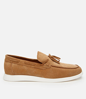 Erkek Süet Deri Taba Bağcıklı Loafer