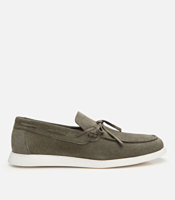 Erkek Süet Deri Yeşil Bağcıklı Loafer