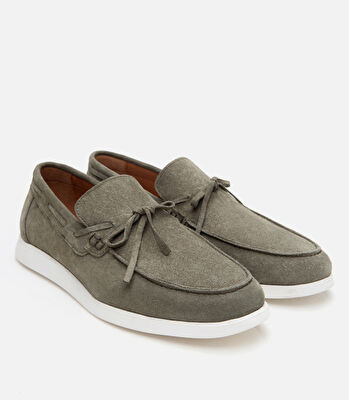 Erkek Süet Deri Yeşil Bağcıklı Loafer