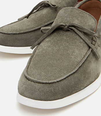 Erkek Süet Deri Yeşil Bağcıklı Loafer