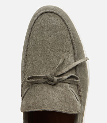Erkek Süet Deri Yeşil Bağcıklı Loafer