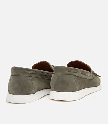 Erkek Süet Deri Yeşil Bağcıklı Loafer