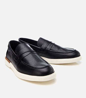 Erkek Deri Siyah Ultra Hafif Tabanlı Klasik Loafer