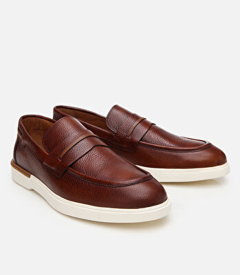 Erkek Deri Taba Ultra Hafif Tabanlı Klasik Loafer
