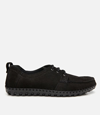 Erkek Nubuk Deri Siyah Rahat Günlük Loafer