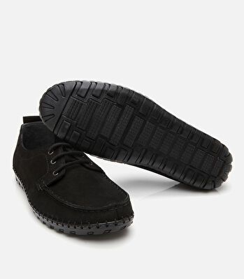 Erkek Nubuk Deri Siyah Rahat Günlük Loafer