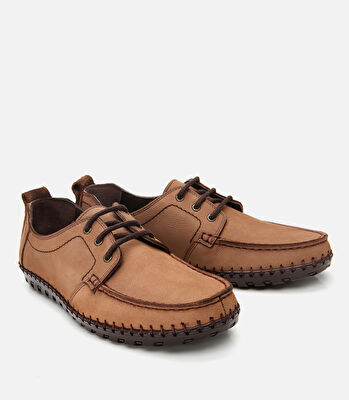 Erkek Nubuk Deri Bej Rahat Günlük Loafer