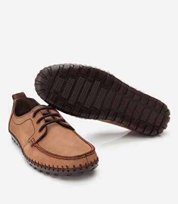 Erkek Nubuk Deri Bej Rahat Günlük Loafer