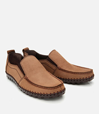 Erkek Nubuk Deri Bej Rahat Günlük Loafer