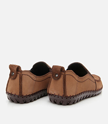 Erkek Nubuk Deri Bej Rahat Günlük Loafer
