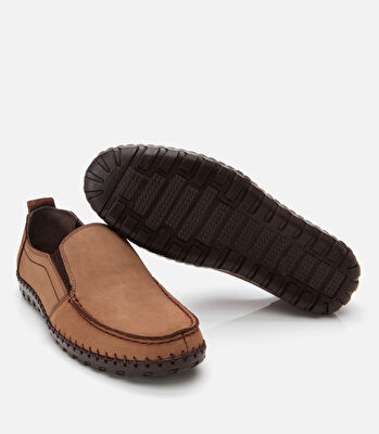 Erkek Nubuk Deri Bej Rahat Günlük Loafer