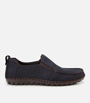 Erkek Nubuk Deri Lacivert Rahat Günlük Loafer