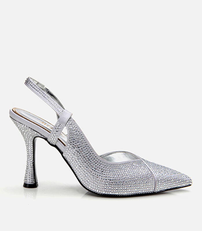 Kadın Lame Taşlı Abiye Arkası Açık Topuklu Ayakkabı