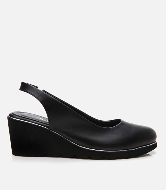 Kadın Deri Siyah Tokalı Dolgu Topuklu Ayakkabı