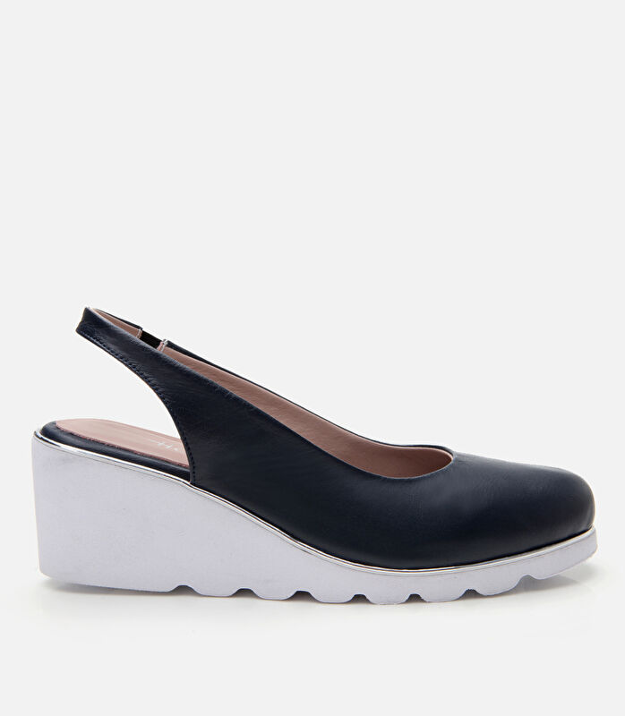 Kadın Deri Lacivert Tokalı Dolgu Topuklu Ayakkabı