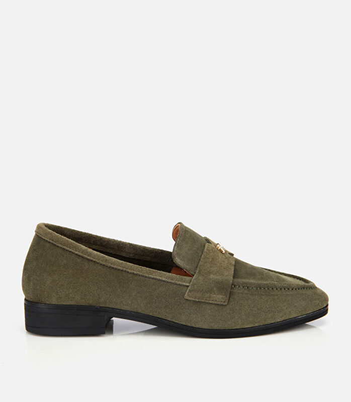 Kadın Süet Deri Haki Yumuşak Dokulu Klasik Loafer