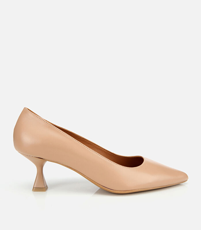 Kadın Deri Bej Esnek Tabanlı İnce Topuklu Stiletto