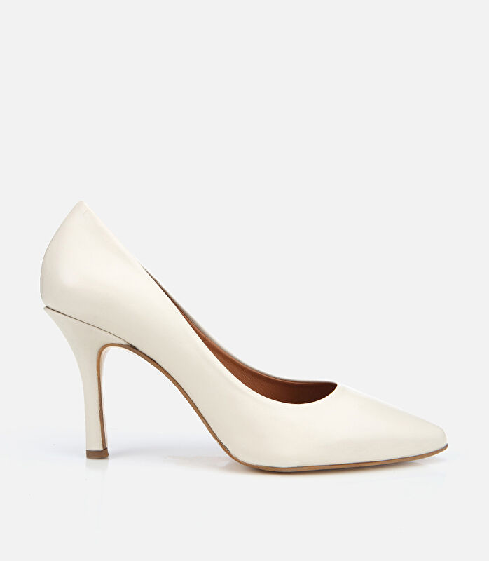Kadın Deri Ekru Yüksek Topuklu Stiletto