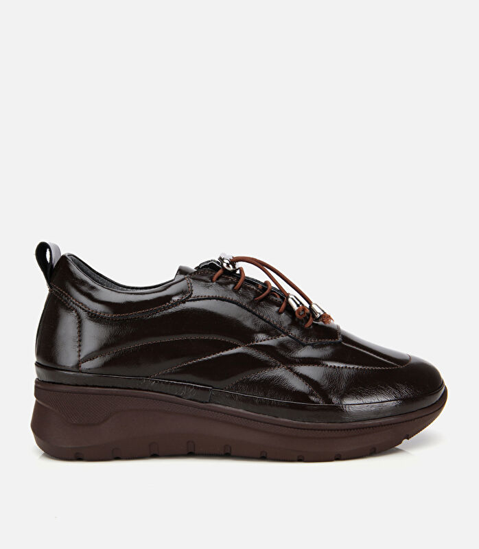 Kadın Rugan Deri Siyah Dolgu Topuklu Spor Ayakkabı