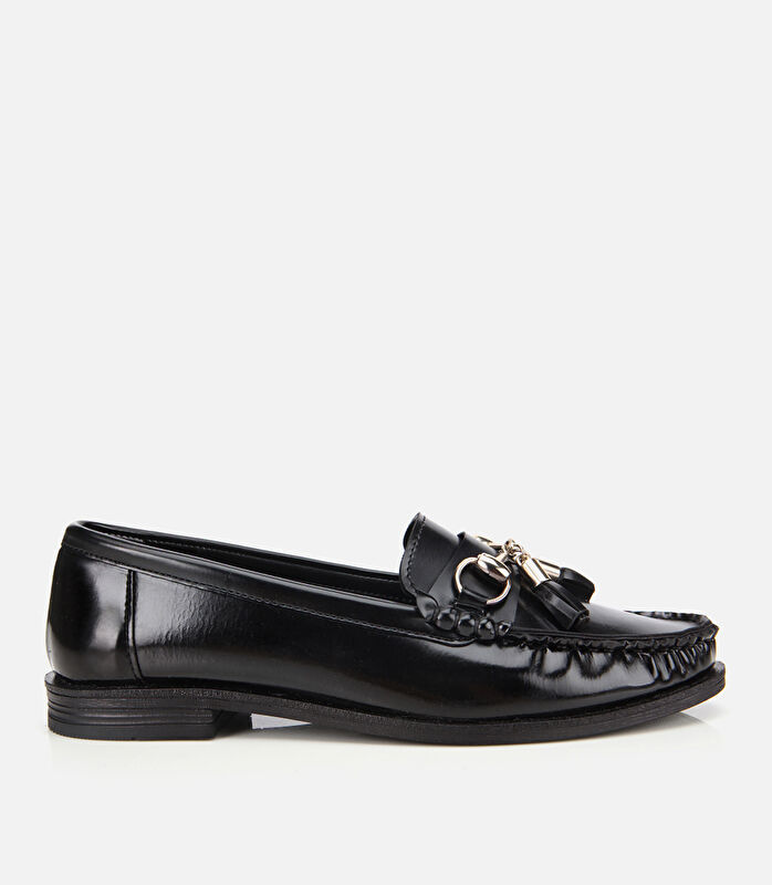 Kadın Rugan Siyah Püsküllü Klasik Loafer