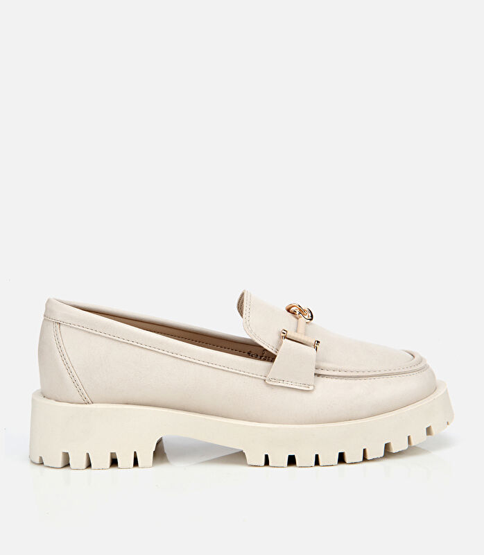 Kadın Ekru Kalın Tabanlı Klasik Loafer