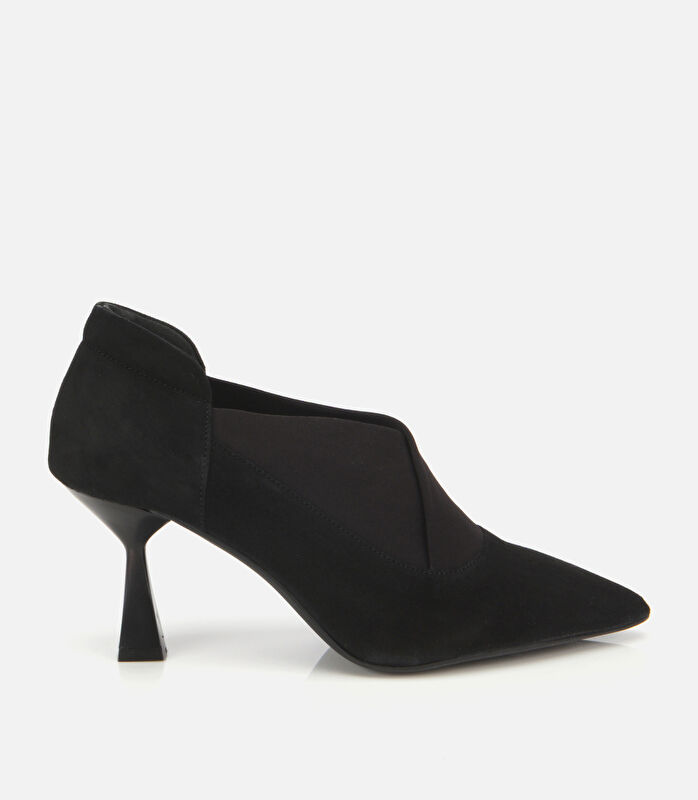 Kadın Süet Deri Siyah Streç Detaylı İnce Topuklu Stiletto