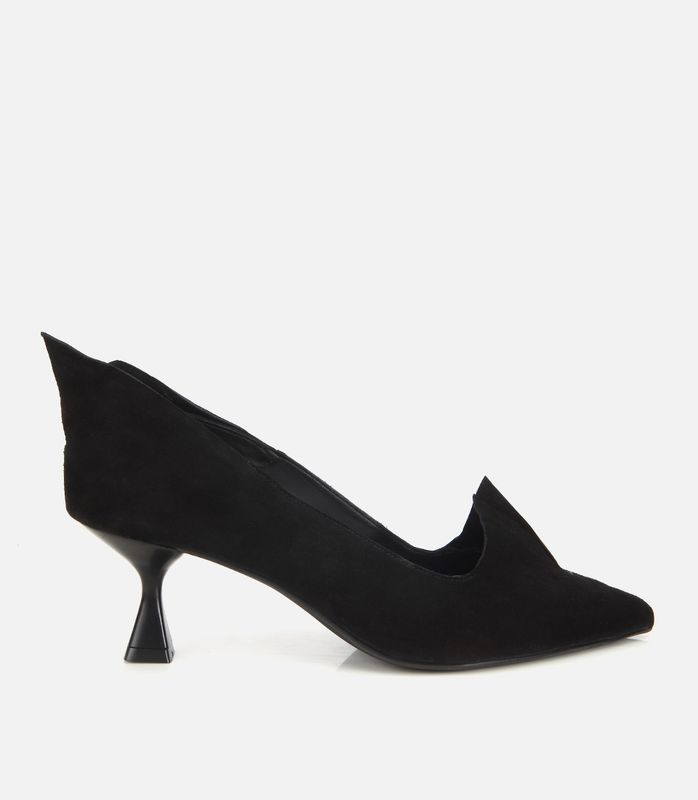 Kadın Süet Deri Siyah Sivri Burunlu Minimal Stiletto