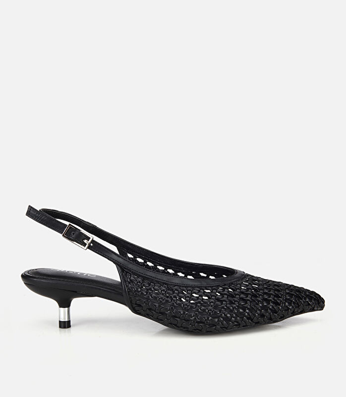 Kadın Siyah Örgü Detaylı Mini Topuklu Stiletto