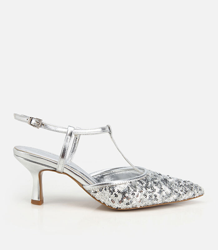 Kadın Lame Taş Detaylı Arkası Açık İnce Topuklu Stiletto