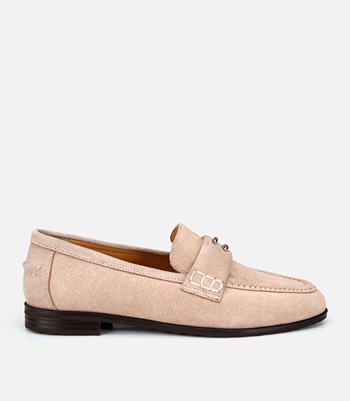 Kadın Süet Deri Bej Toka Detaylı Klasik Loafer