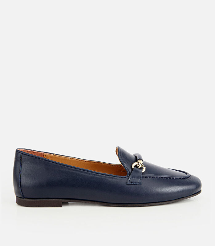Kadın Deri Lacivert Toka Detaylı Klasik Loafer