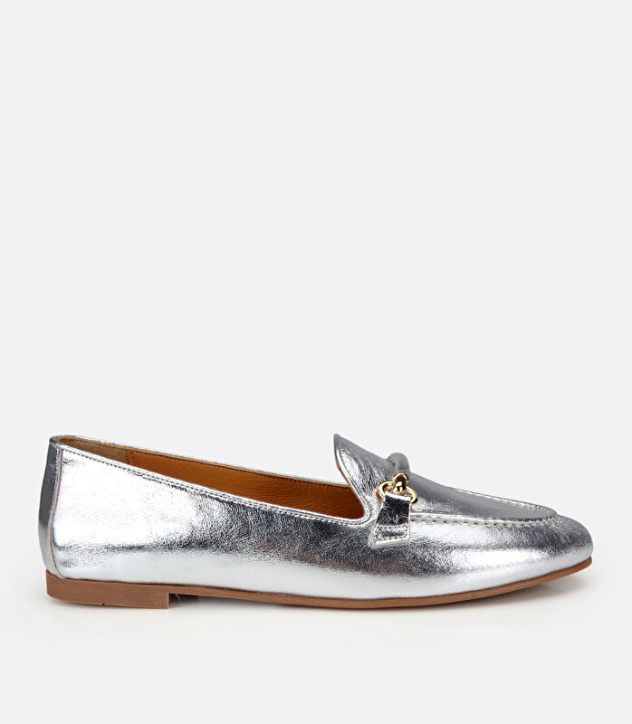 Kadın Deri Lame Metalik Klasik Loafer