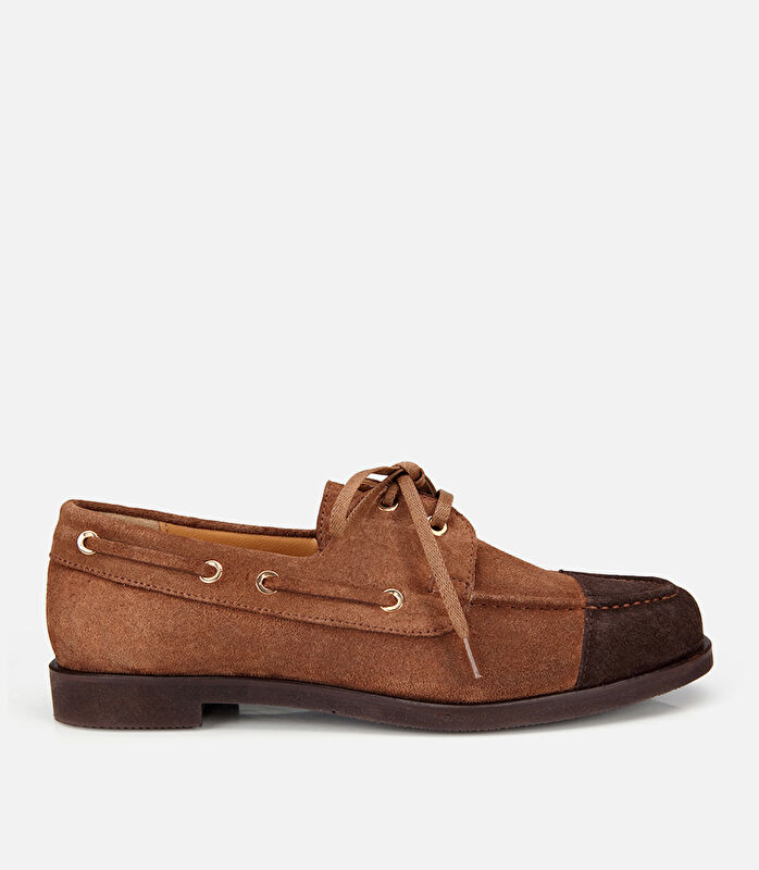 Kadın Süet Deri Kahverengi Bağcık Detaylı Günlük Loafer