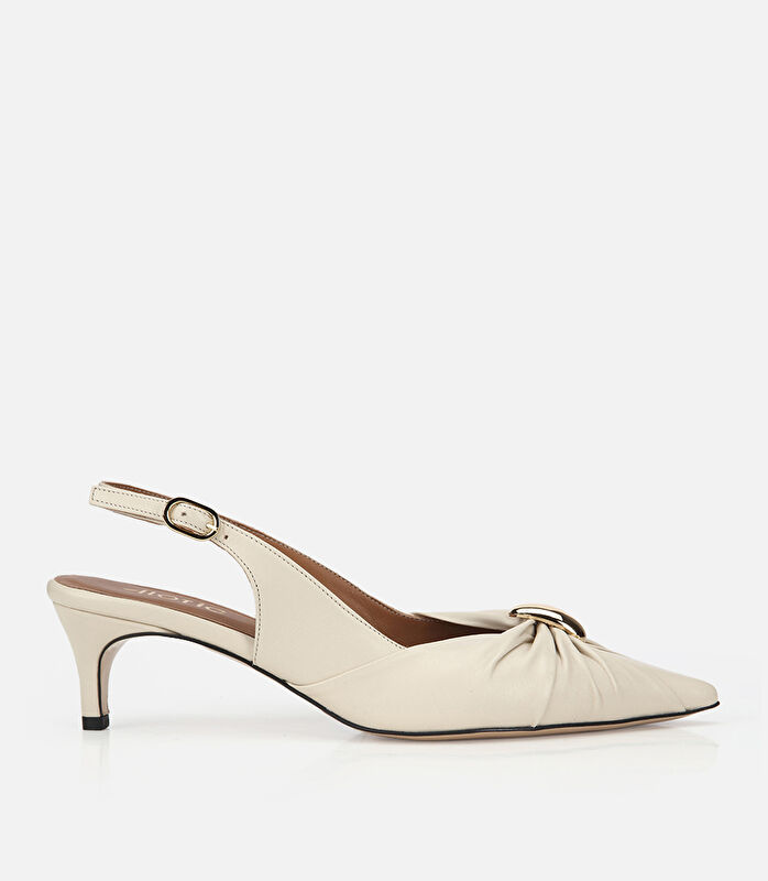 Kadın Deri Kemik Gold Tokalı Arkası Açık Kısa Topuklu Stiletto